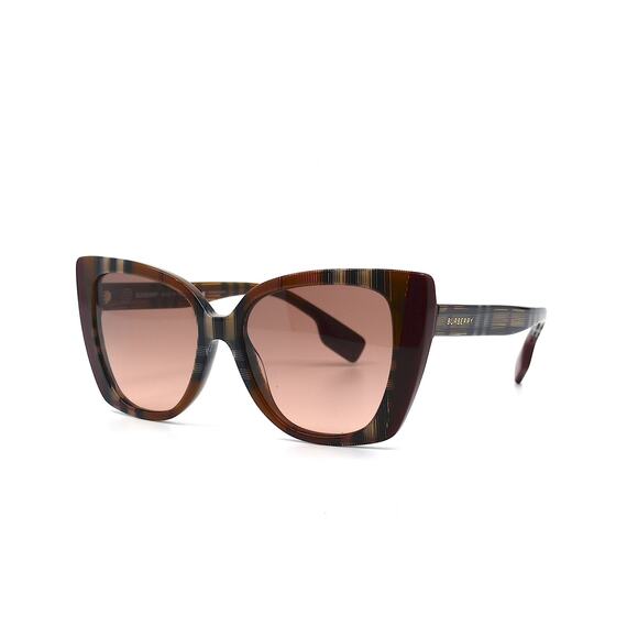 NEW BURBERRY MERYL BE4393 CHECK BROWN/BORDEAUX AUTHENTIC SUNGLASSES - Picture 3 of 14